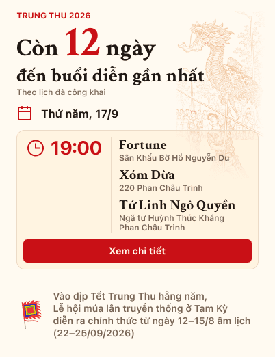 Trang chủ ngày 13/9: khối đếm ngược tới suất diễn gần nhất, các suất cùng giờ và nút Xem chi tiết